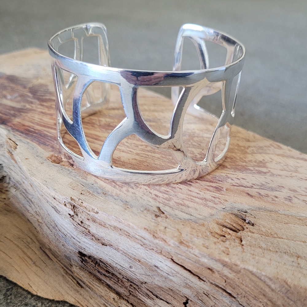 Sterling Silver on brass bangle bracelet CUFF…